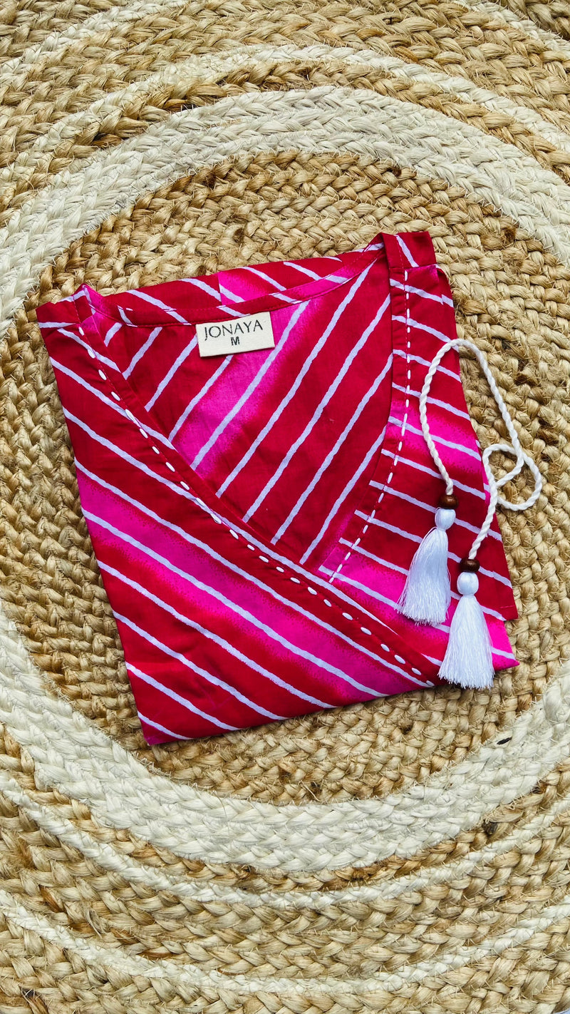 Angrakha Kurti Laharia with vibrant print by Jonaya