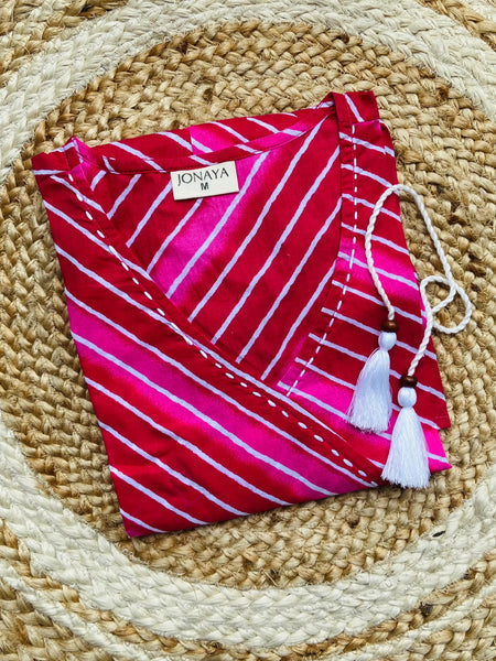 Angrakha Kurti Laharia with vibrant print by Jonaya