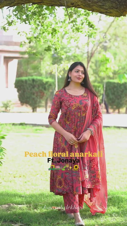 Peach Floral Anarkali suit set
